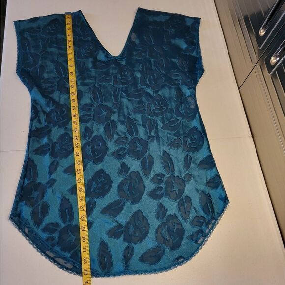 Intimate Moods Vintage Teal Sheer Floral Burnout Design Lace Trim Women's Large - Picture 12 of 12